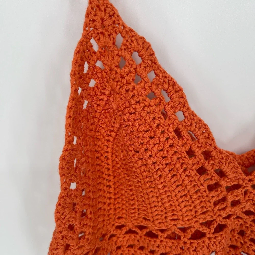 Women's Orange Crochet Knit Boho Bralette Crop Top‎ Size Small/Medium